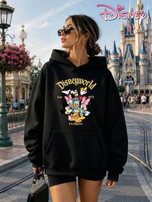 Women's Hooded Sweatshirt, Unisex Sweatshirt, Disney Castle Mickey Mouse Family Retro Hooded Sweatshirt, 1971 Letter Print Loose Women's Jacket. - 黑色 - 查看 3