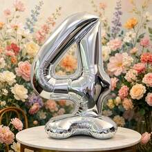 2pcs/1pc 42 Inch Silver Standing Number Foil Balloons, Self-Standing Design Without Support, Suitable For Anniversary, Memorial Day, Birthday Theme Party Atmosphere Decoration, Birthday Photo Props, Room Decor, Indoor Arrangement, Multi-Scenario Celebration Events, Lightweight Foil Material Reusable, Number Style Freely Selectable - 42-inch Standing Digital - View 14