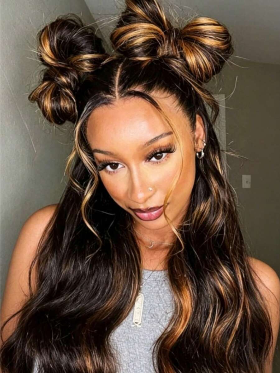Honey Blonde 360 Full Lace Front Wigs Human Hair 4/30 Highlight Ombre Glueless Wig With Invisible Drawstring Body Wave Lace Front Wigs For Women Pre Plucked 13x4 HD Colored Human Hair Wig - S4/27 - 查看 1