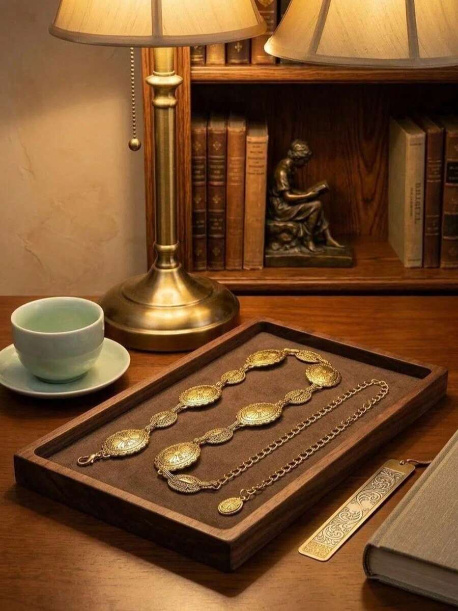 1件中東風金屬雕花腰鍊，女款復古百搭洋裝飾品 - 金色 - 查看 1