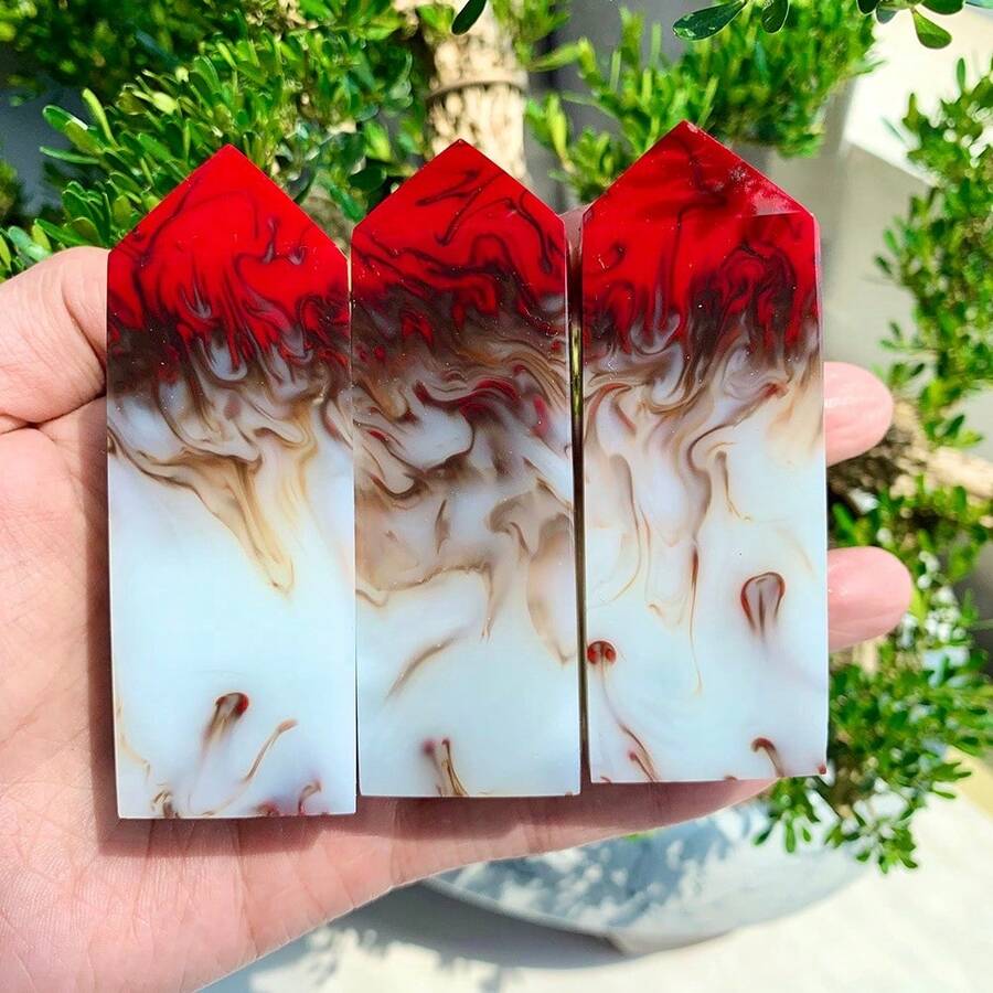 1pc Random Flame Agate Square Pillar, Crystal - Interior Decorative Stone, Crystal Array Combination, Mother's Day And Personal Collection.