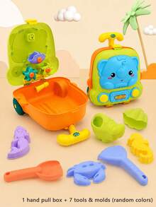 8PCS Kids Beach Toy Set With Cartoon Elephant Hippo Pull Cart Storage Box, CPC Rounded Edge Sand Shovel Animal Molds, Spinning Water Wheel Playset For Toddler Sandpit, Pool & Bathtime All-Season Outdoor Fun - Multicolor - View 10