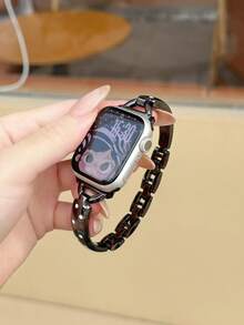 1件女款韓式波點彎曲金屬手錶錶帶，兼容所有型號 38mm/40mm/41mm/42mm/44mm/45mm/46mm/49mm Ultra/SE/S11/S10/S9/8/7/6/5/4/3，春夏秋冬四季通用，適合工作、運動、派對、約會配件，妻子媽媽生日禮物，易佩戴，高端時尚優雅個性化平價錶帶 - 黑色 - 查看 4