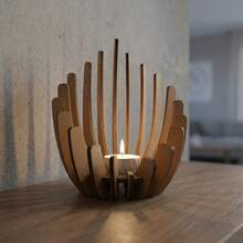 1/2/Pcs Creative Lotus-Shaped Natural Wood Tea Light Holder: Natural Wooden Candle Holder With Flame-Inspired Design And Handcrafted Finish, Perfect For Halloween, Christmas, Home Decor Or Adding Atmosphere To Wedding Proposals (Requires Manual Assembly) - Brown - View 10