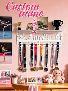 Custom Name Medal Hanger Trophy Shelf, Personalized Custom Text Medal Holder, Sports Medal & Award Display Stand, Wall Decor Organizer For Medals 1PC - Multicolor - View 8
