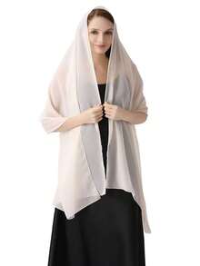 Women's Soft Solid Color Sheer Shawl Prom Party Dress Accessory Chiffon Wrap - Champagne - View 7