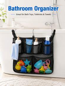 1pc/Set Large Capacity Hanging Pool Storage Organizer Bag, Foldable Mesh Toy Storage Bag With Multiple Pockets, Hooks And Adjustable Shoulder Strap, Suitable For Above Ground Pool, Bathroom And Outdoor Accessories - Multiple Styles - View 5