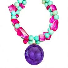 Collar de perlas multicapa para mujer, turquesa, moda, lindo, rosa fucsia, con cuentas de cristal y piedra, colgante de amor, cadena de cuello hecha a mano, joyería - Rosa roja - Ver 10