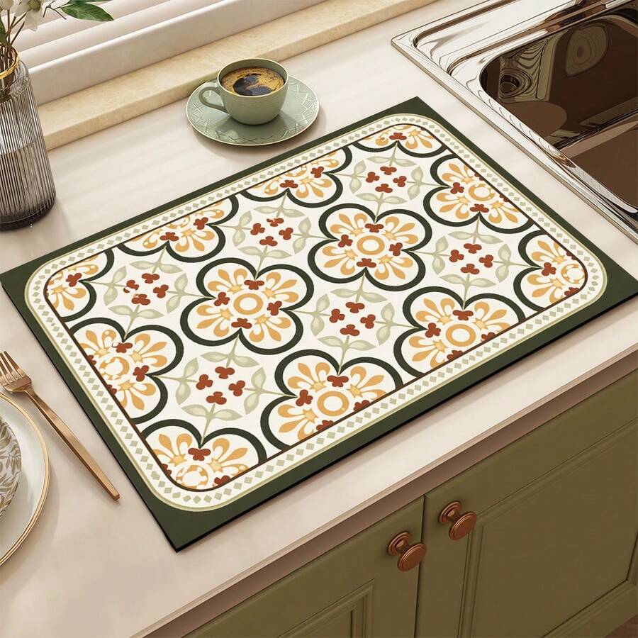 1pc Plaid Pattern Diatomaceous Earth Drying Mat, Non-Slip Heat-Resistant Absorbent Mat, Suitable For Kitchen Countertop, Coffee Machine, Tableware, Home Cafe Bar Party Decoration Placemat Gift - Multicolor - View 1
