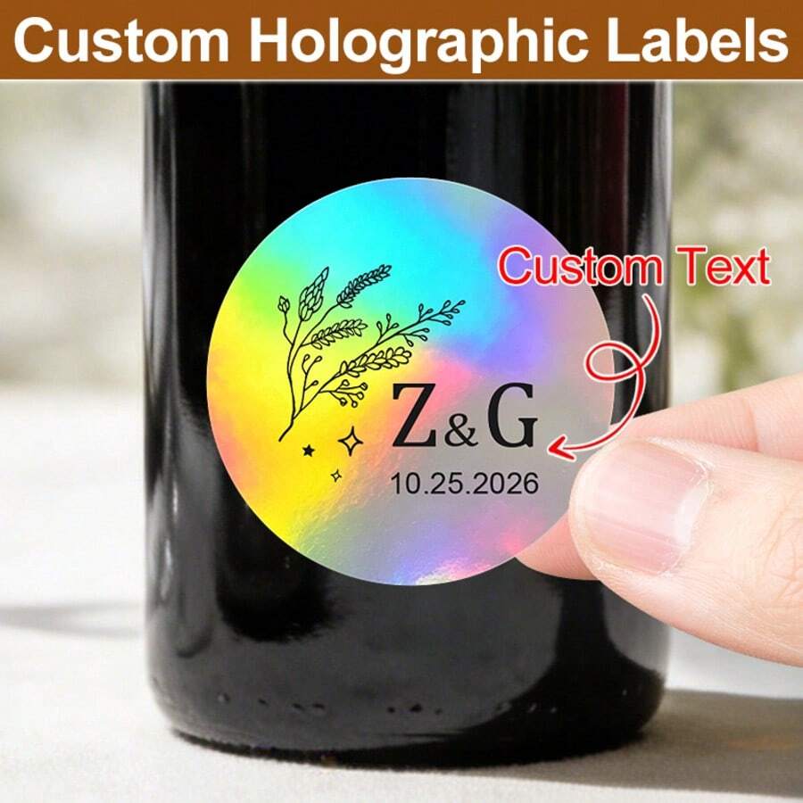 個性化透明標籤附金箔細節，適用於婚禮與特殊活動；客製化透明圓形貼紙，營造優雅慶祝氛圍；完美適用於邀請函與回禮；5*3.5cm；多功能、密封、可重複使用、防水、快乾；精緻、時尚、現代、極簡；可客製化、個性化、獨特；理想禮物；居家生活；營造聖誕氛圍；個性化標籤