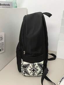 Black Spliced Student Backpack, Water Resistant Nylon Multi-Pocket Rucksack For School & Daily Casual Use,Y2k - Multicolor - View 8