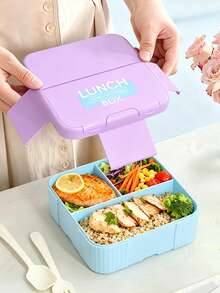 Creative Minimalist Lunch Box Set, Square Bento Box With Cutlery (Knife, Fork, Spoon), Large Capacity Divided Food Storage Container, Portable Outdoor Food Box, Perfect For Students And Office Workers - Multicolor - View 7