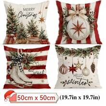 4pcs/1pc Red And White Striped Merry Christmas Theme Pattern Pillowcase Without Insert, Single-Sided Printed Pillowcase, Suitable For Living Room Bedroom Home Decor, All Seasons Pillowcase - Multicolor - View 14