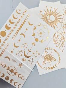 Temporary Tattoo Stickers With Gold Foil And Moon Pattern, Perfect For Body Art Decoration, Especially For Girls - Gold - View 6