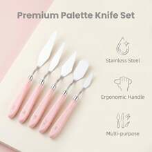5pcs Pink Handle Palette Knife Stainless Steel Painting Knife Set Professional Painting Scraper Set For Gouache Acrylic Oil Paint - Sets - View 3