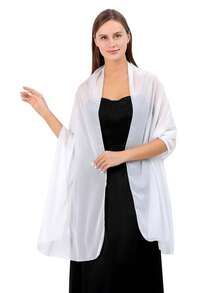 Women's Soft Solid Color Sheer Shawl Prom Party Dress Accessory Chiffon Wrap - White - View 4