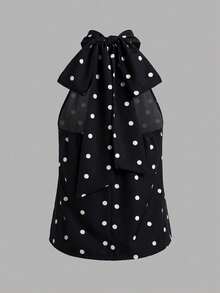 EARO Fashion Plus Size Black Polka Dot Camisole, Regular Length Non-Stretch, Stylish Design Versatile Elegant Casual - Black - View 3