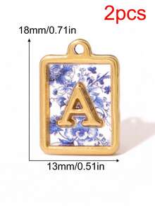 2pcs Stainless Square Letters Letters Pendant 18K Gold Plated Charms For Making DIY Jewelry Accessories Supplies - Pendants - View 13