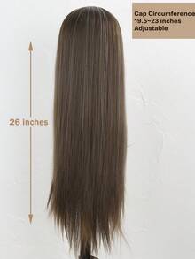 26 Inch Brown Highlighted Synthetic Straight Wig, No Bangs. Natural Machine-Made Straight Wig. Suitable For Women's Everyday Wear, Parties, And Holidays. (Hair Color: Multiple Colors Available), Halloween - Multicolor - View 10