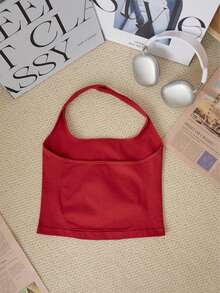 Elastic Ruched Front Spaghetti Strap Cropped Camisole, Fitted Sleeveless Tank Top, Suitable For Fitness, Casual Streetwear Sports - Multicolor - View 6