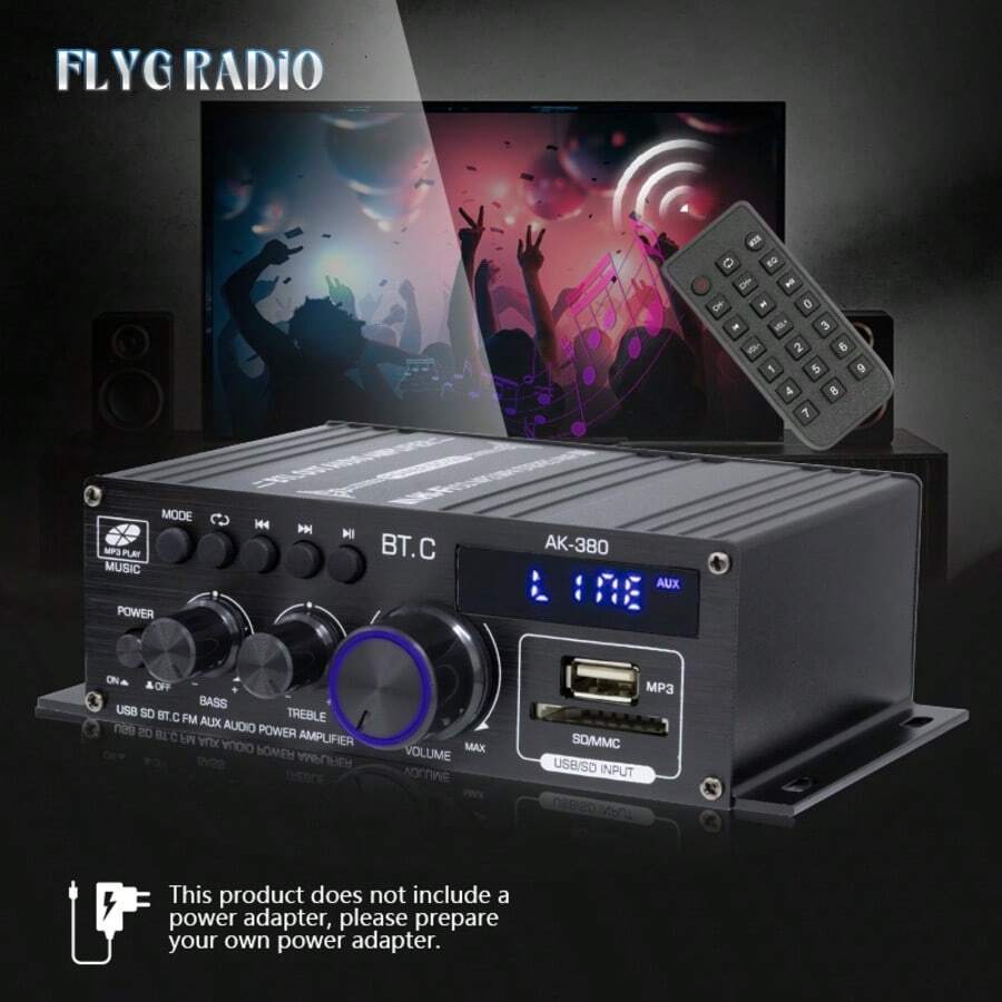 AK380 RV Stereo Amplifier 2-Channel 12V Car Audio Power Amplifier, Designed For RVs And Campers, Stable Output For Long Trips, Compact Metal Housing, Clear Sound Quality For RV Living Space, Travel And Outdoor Driving (Battery Not Included)