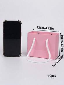 Mini Pink Rope Handle Paper Gift Bags, Suitable For Business, Wedding, Birthday Party Gift Packaging And Shopping Bags, Size 3.9 X 4.7 X 2.4 Inches (10 X 12 X 6 Cm) - Multicolor - View 8
