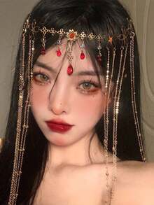 1件時尚優雅鏈條流蘇髮飾 額頭鏈髮鏈 頭飾珠寶 髮藤鏈 婚禮節慶穿搭 Rave配件 準新娘髮飾 - 金色 - 查看 16