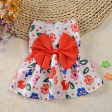 Juego de 5 piezas de monos para mascotas con estampado vibrante de flores y frutas, adecuado para perros y gatos pequeños - Vestido de princesa de tela transpirable y suave con detalle de lazo - Ideal para primavera/verano - Incluye rojo, amarillo, naranja, azul claro, verde azulado oscuro, rosa oscuro, atuendos para perros y gatos - Multicolor - Ver 3