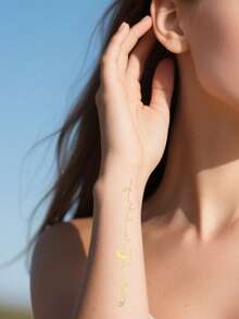 Temporary Tattoo Stickers With Gold Foil And Moon Pattern, Perfect For Body Art Decoration, Especially For Girls - Gold - View 9