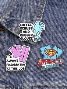 Medical Humor Ceramic Pin, Mini Pajamas, Scrub Uniform, Toner, Rubber Gloves, Superhero Quotes, Daily Wear For Nurses And Doctors - Multicolor - View 5