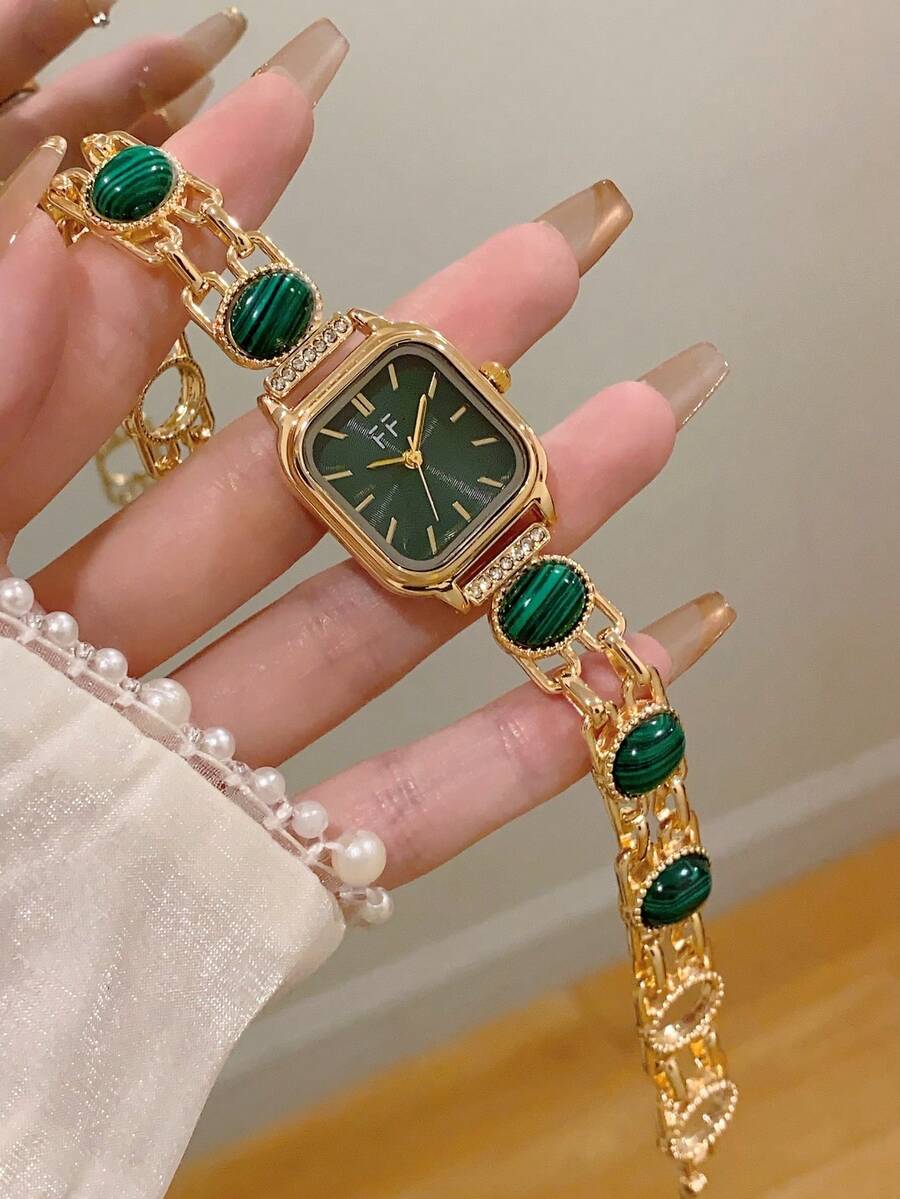 1件女款金/綠色錶盤極簡新小錶盤優雅時尚百搭石英手錶,適合日常配戴 - 金色 - 查看 1