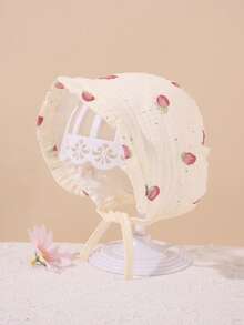 1PC Baby Muslin Bonnet, Skin-Friendly Soft Ruffle Floral Newborn Hat, Adjustable Tie Breathable Sun Protection For 0-18M Toddlers - 1PC - View 5