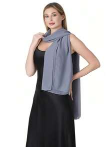 Women's Soft Solid Color Sheer Shawl Prom Party Dress Accessory Chiffon Wrap - Silver - View 2