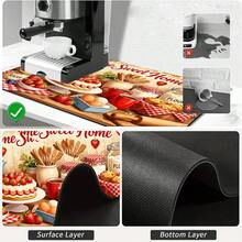 1 pieza Tapete de secado de platos, tapete para máquina de café, tapete absorbente de fibra de poliéster con estampado de tema de horneado acogedor, duradero y altamente absorbente, adecuado para mesa de comedor, cafetería y otros escenarios, el patrón incluye pastel de fresa, juego de té, utensilios de horneado y otros elementos cálidos de cocina, tapete de drenaje multiusos, regalo para el hogar, decoración de mesa - XYLSD-531 - Ver 8