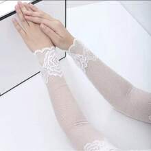 法式風格女款玫瑰蕾絲防曬袖套，輕量網眼透氣冰絲防護袖，戶外開車防紫外線女款袖套，蕾絲防曬袖套夏季款手套袖套開車疤痕遮蓋裝飾袖套 - 多款式 - 查看 8