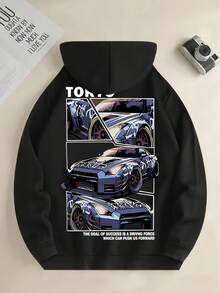 Fashionable Printed Hoodie - Black - View 1