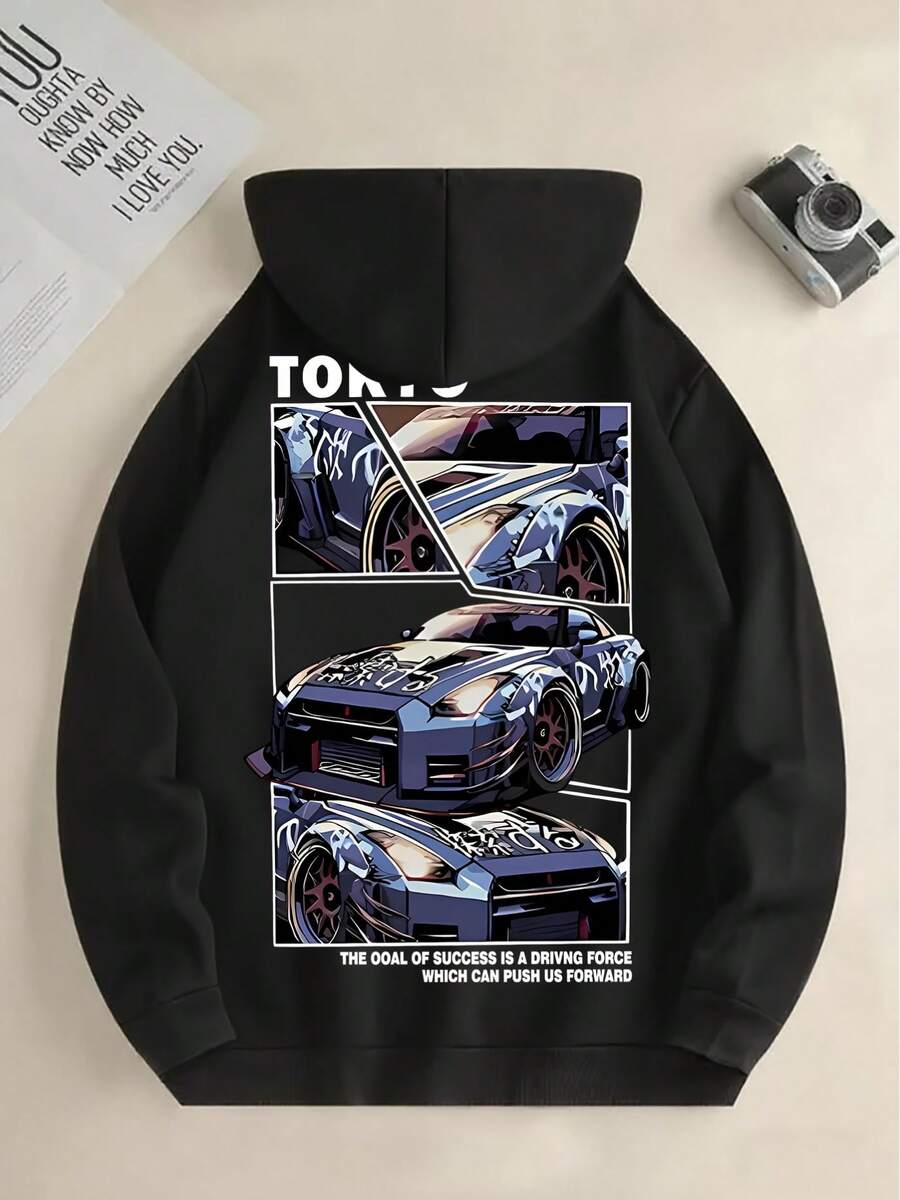 Fashionable Printed Hoodie - Black - View 1