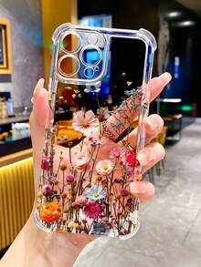 Casing Ponsel: Gaya INS Minimalis Transparan Bergaya Bunga Kering, Bunga Asli Aneka Warna, Segar, Romantis, Anti Selip, Anti Jatuh, Tahan Lama, Tahan Aus, Kompatibel dengan Seri Apple 17/17Pro/17ProMax/16/16Pro/16ProMax/15/15Pro/15ProMax/14/13/12/11, Definisi Tinggi, Perlindungan Penuh, Tahan Guncangan - Clear - View 4