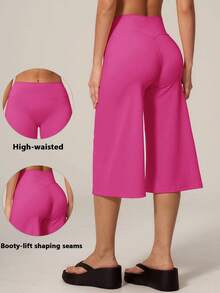 TimeOff 1pc Women's Solid Color High Waist Wide Leg Casual Pants Sports - Pink - View 8