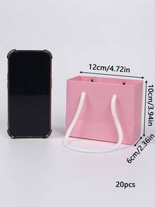 1/5/10/20pcs Mini Pink Rope Handle Paper Gift Bags, Suitable For Business, Wedding, Birthday Party Gift Packaging Shopping Bags, Size 3.9 X 4.7 X 2.4 Inches (10 X 12 X 6 Cm) - Multicolor - View 14