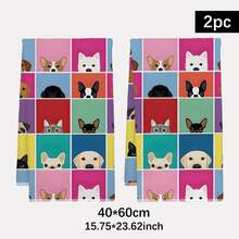 2pcs Cartoon Colorful Plaid Dog Pattern Kitchen Towels, Rectangular Microfiber Kitchen Towels, Dishcloths, Scouring Pads, Hand Towels, Cooking Baking Tea Towels, Kitchen Decor, Housewarming Gift, Birthday Gift, Bathroom Cleaning Wipes, Decorative Towels - Multicolor - View 11