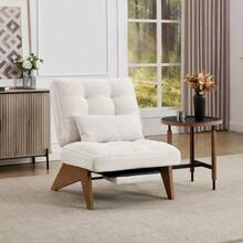 Modern Adjustable Backless Lounge Chair Made Of Fabric With Footrest, Lumbar Cushion And Wooden Legs For Living Room/Bedroom/Study - 米色 - 查看 5