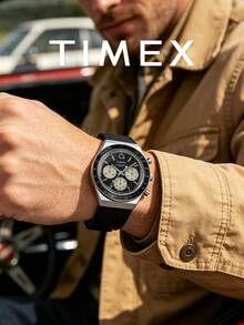 Timex Men's Vintage Quartz Wrist Watch Tachymeter Dial Leather Strap Fashion Casual Timepiece Ideal for Daily Wear Party Birthday Anniversary Gift for Men - 黑色 - 查看 3