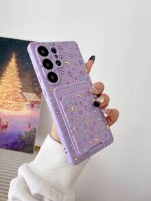 1 pieza Funda de teléfono TPU púrpura estilo Ins color caramelo con diseño floral de mariposa cobertura completa a prueba de golpes y 1 pieza soporte de tarjeta adhesivo púrpura estilo Ins color caramelo con diseño floral de mariposa, nueva 2 en 1 cobertura completa protectora a prueba de polvo y agua carcasa blanda compatible con Samsung/Oppoe/ - Multicolor - Ver 2