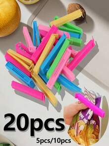 20-1pc Food Sealing Clips, Plastic Bag Sealing Clips, Food Preservation Clips, Snack Bag Sealer, Bag Clips Portable Food Preservation Sealing Clips, Reusable Dust-Proof Clips, Suitable For Various Plastic Bags And Snack Bags, Kitchen Storage And Organization, Kitchen Accessories, Kitchen Utensils, Bedroom, Travel, Office, School - Multicolor - View 2