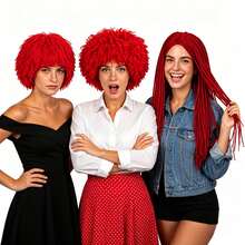 Gothic Horror Style Red Yarn Dreadlock Wigs, Multiple Short Fluffy Bob & Long Straight Afro Braided Synthetic Vampire Cosplay Wig For Halloween, Haunted House, Dark Fantasy Costume, Scary Theme Party, Holiday, Concerts, Exhibition & Daily Use - Multicolor - View 7