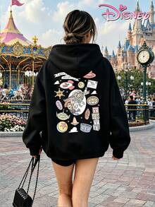 Disney Women's Hooded Sweatshirt, Unisex Sweatshirt, Hand-Painted Graffiti Buzz Woody Toy Story Sweatshirt, Retro Small Item Elements Double-Sided Print. - 黑色 - 查看 4