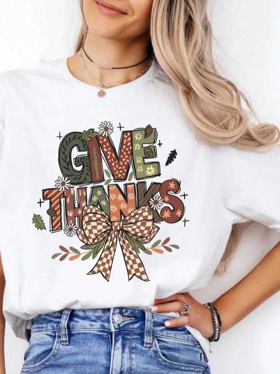 Cute Thank You T-Shirt, Gratitude T-Shirt, Autumn Sweatshirt, Fall Season T-Shirt, Thanksgiving T-Shirt, Warm Seasonal Sweater - 白色 003 - 查看 1