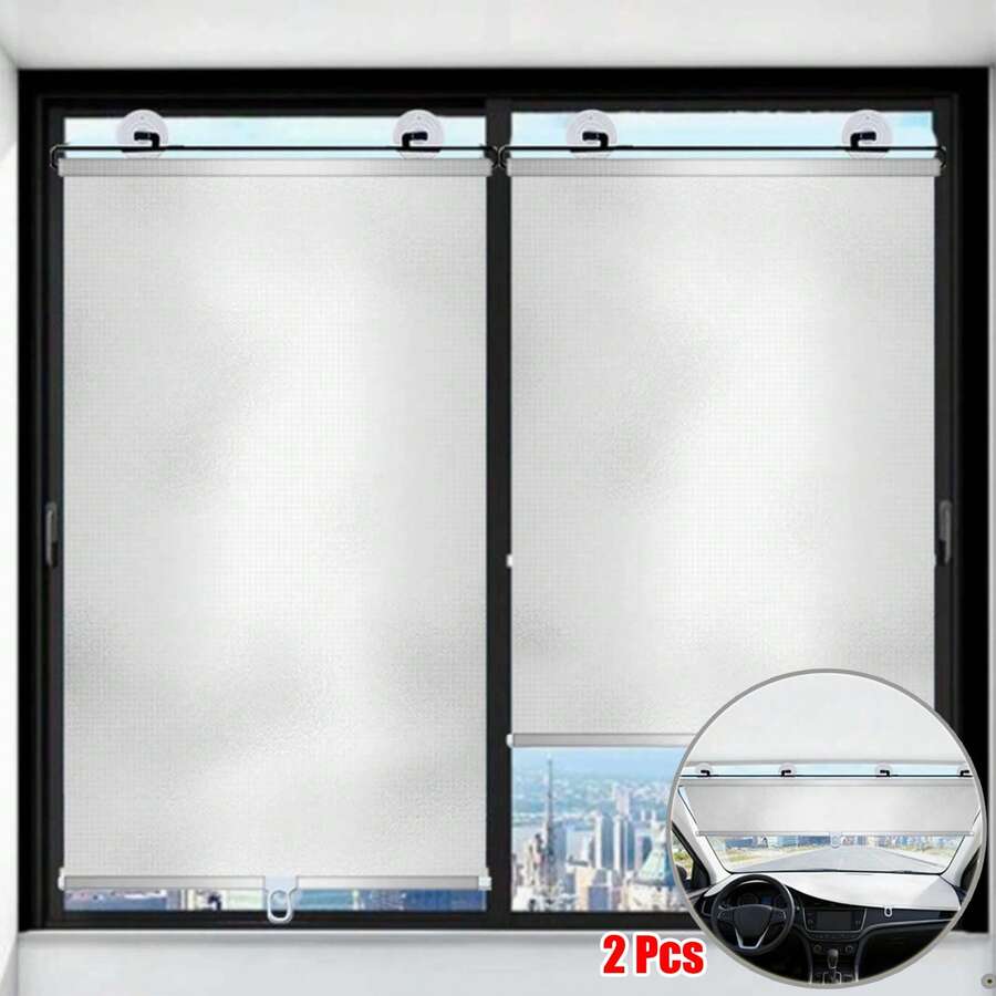 2Pcs Thermal Sunshade Roller Blinds With 6 Suction Cups No-Drill Easy Installation Curtains Indoor Blackout Sun Protection Curtains UV-Resistant Car Sunshades 15.7"X23.6" / 17.7"X49.2" - 2pcs - View 1