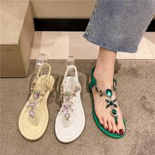 Sandalias Planas Mujer Color Verde Esmeralda con Pedrería Brillante, Chanclas Dedal con Correa Elástica Trasera, Zapatos Elegantes para Fiesta Playa y Uso Casual Verano - 706 Negro - Ver 5